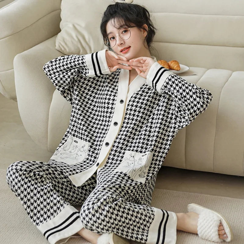 Cartoon Print Polka Dot Pajamas Set for Women