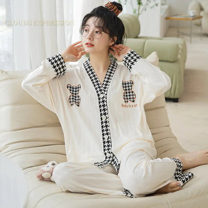 Cartoon Print Polka Dot Pajamas Set for Women