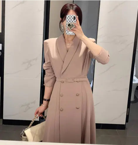 Double-Breasted Waist-Cinching Coat Dress