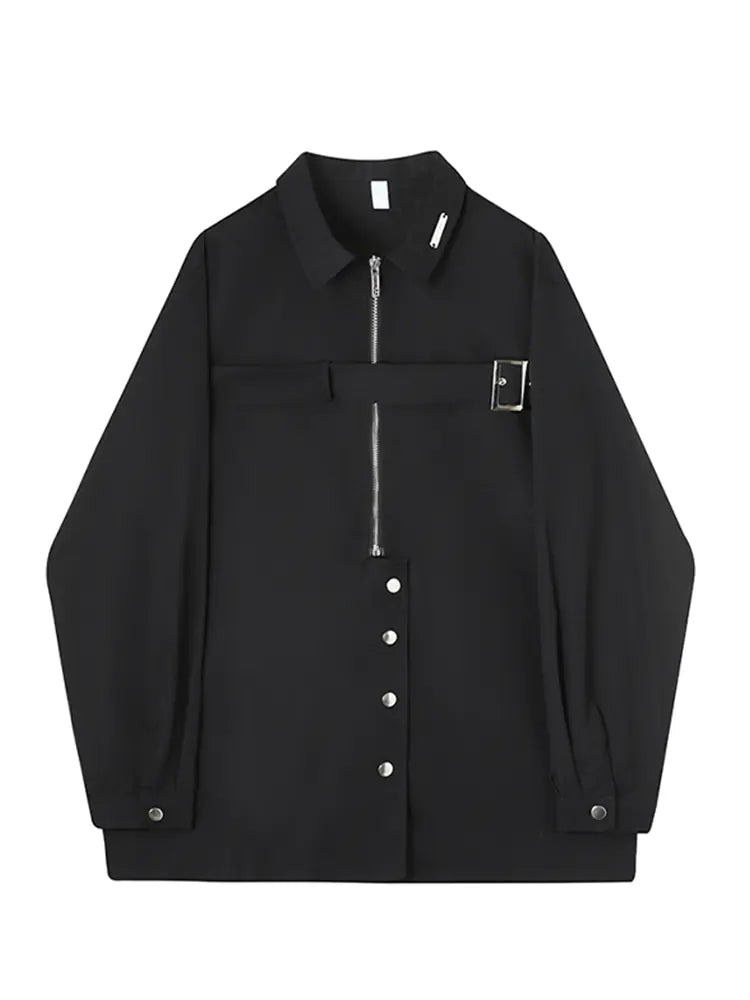 HOUZHOU Techwear Long Sleeve Black Button-Up Shirt