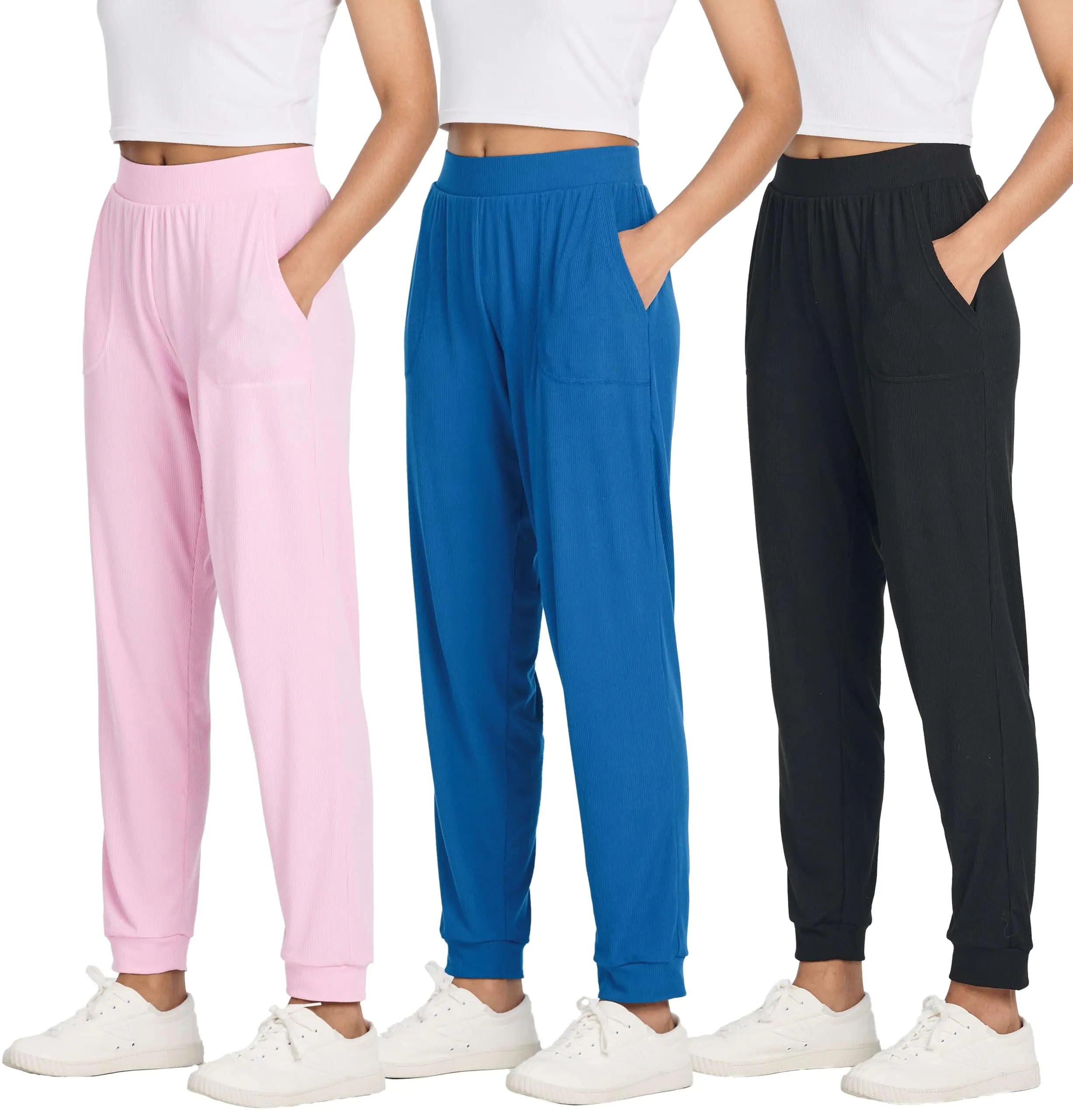 3 Pack Womens Pants Athletic Sweatpants Joggers Yoga Pajama Hiking Golf Gym Lounge Casual Pockets Sleep Activewear Running Summer Workout High Waisted Teen Active Athleisure Ribbed Ladies PJ
