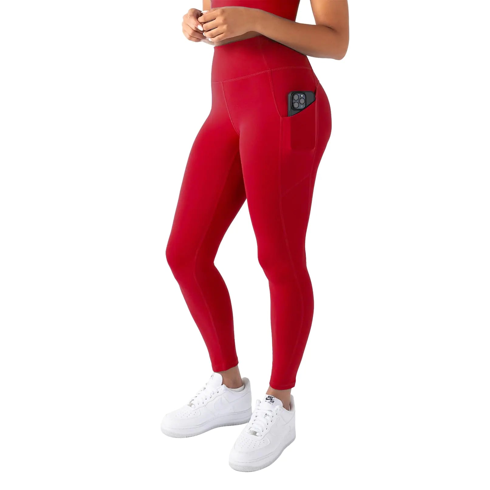 YITTY Active Womens UltraLuxe High-Waist Pocket Legging Athleisure 4-Way-Stretch Heated Red S Short