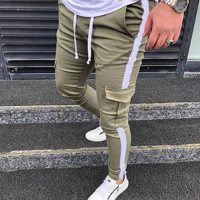 Athleisure Thick Cuff Pants with Color Block Design