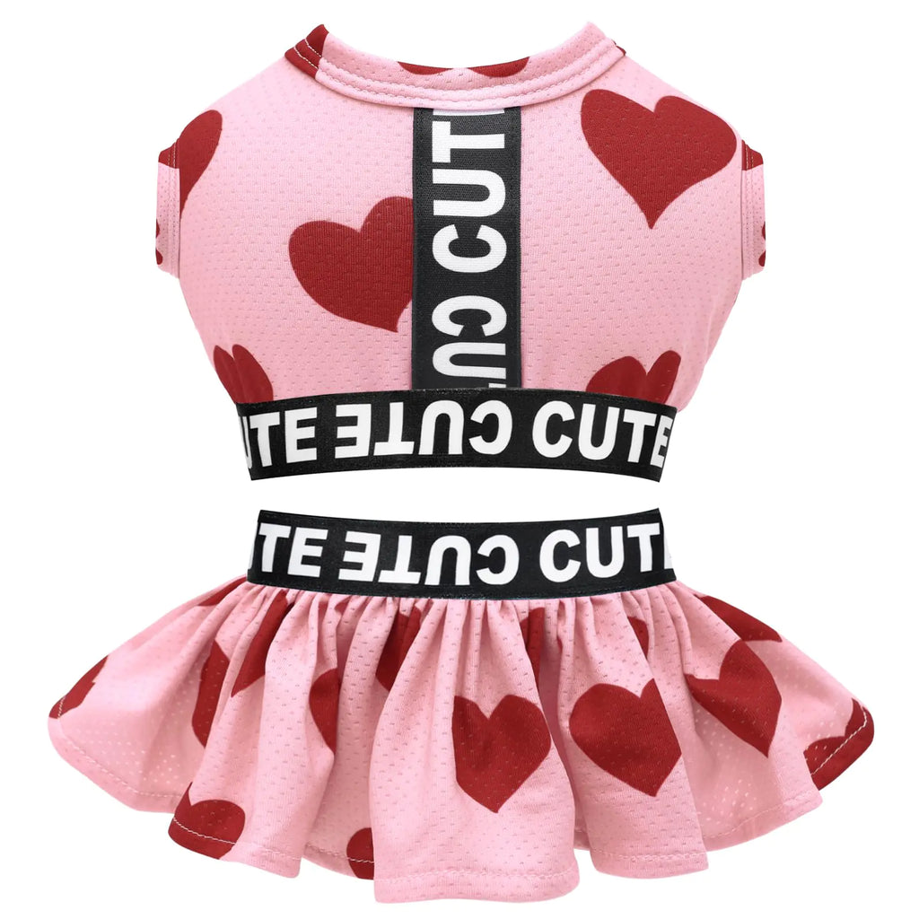 CuteBone Two Piece Dog Sports Dress Athleisure Puppy Valentines Skirt Lightweight Small Dogs Girl Clothes Cat Apparel SPS16XS