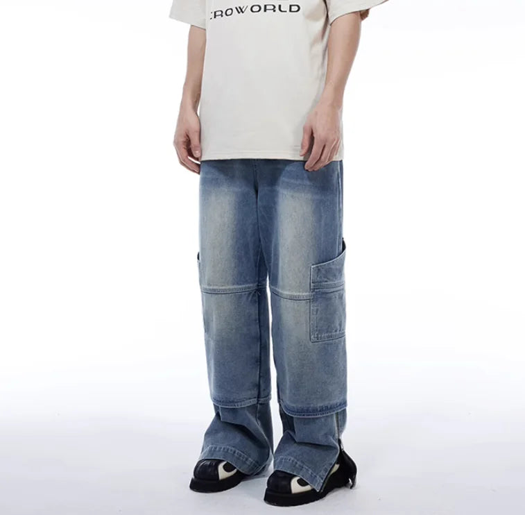 Fashionable Loose-Fitting Light Colored Jeans