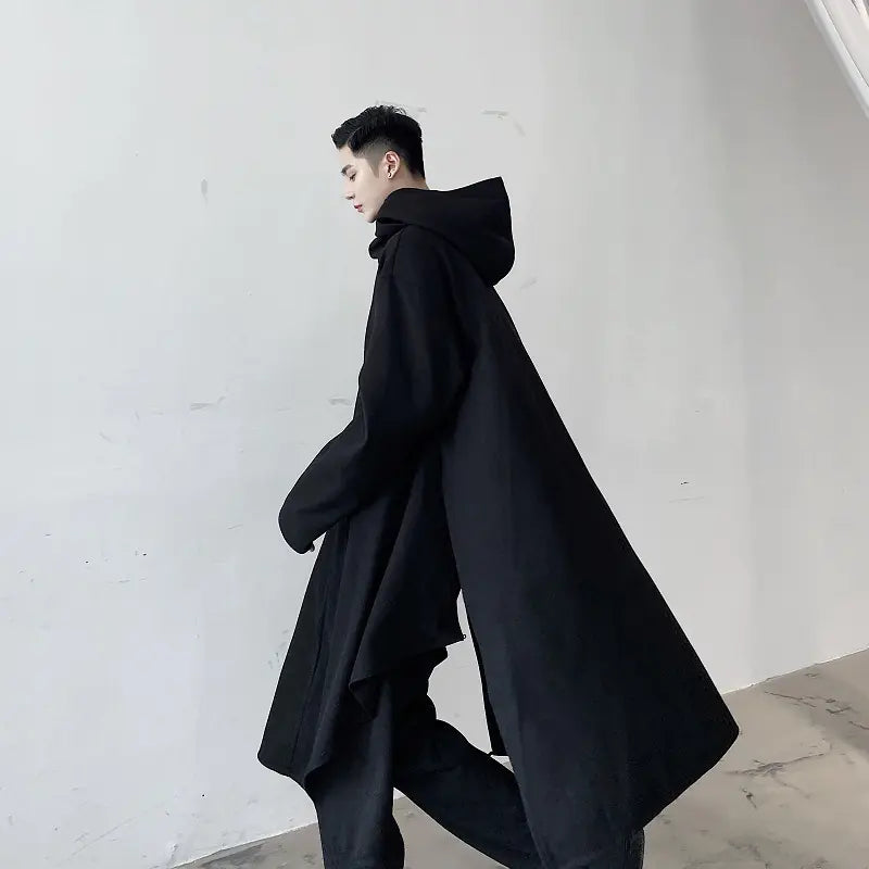 Hooded Dark Cape Trench Coat for European and American Fashion