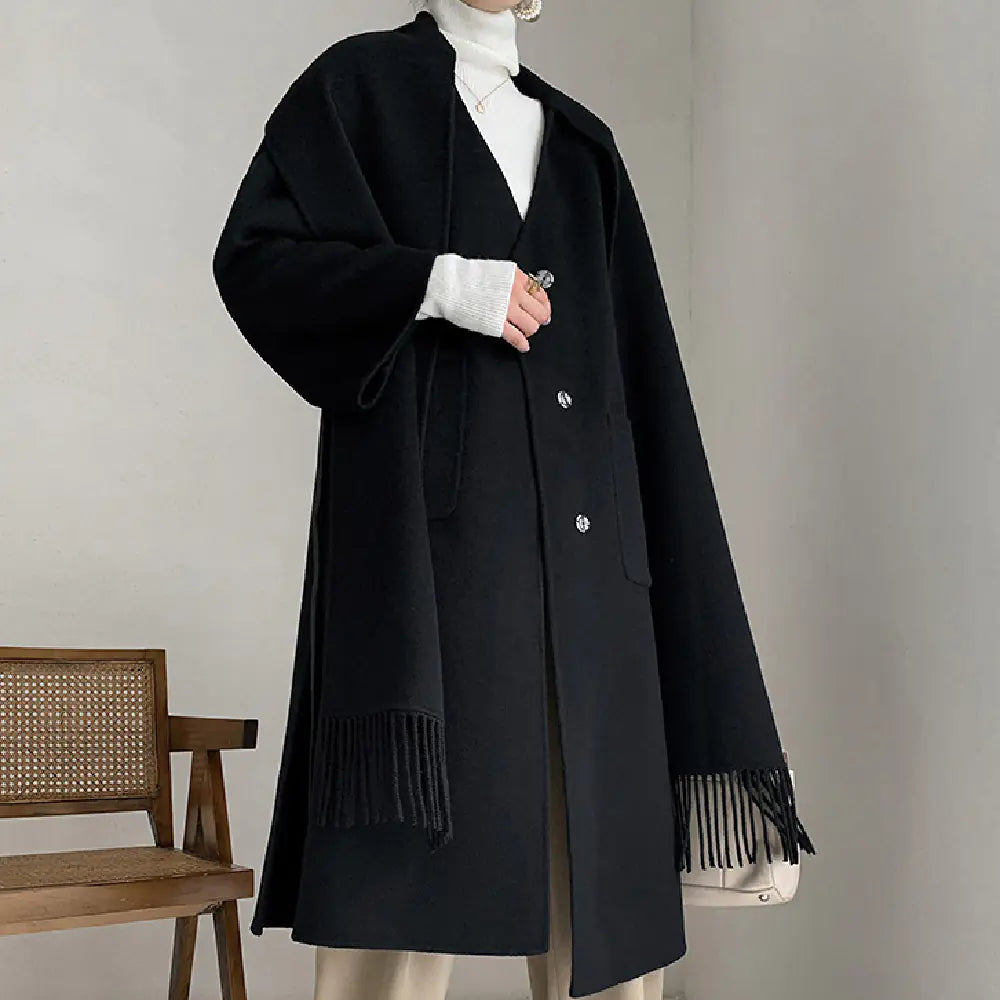Double-sided Wool Coat with Fashion Scarf