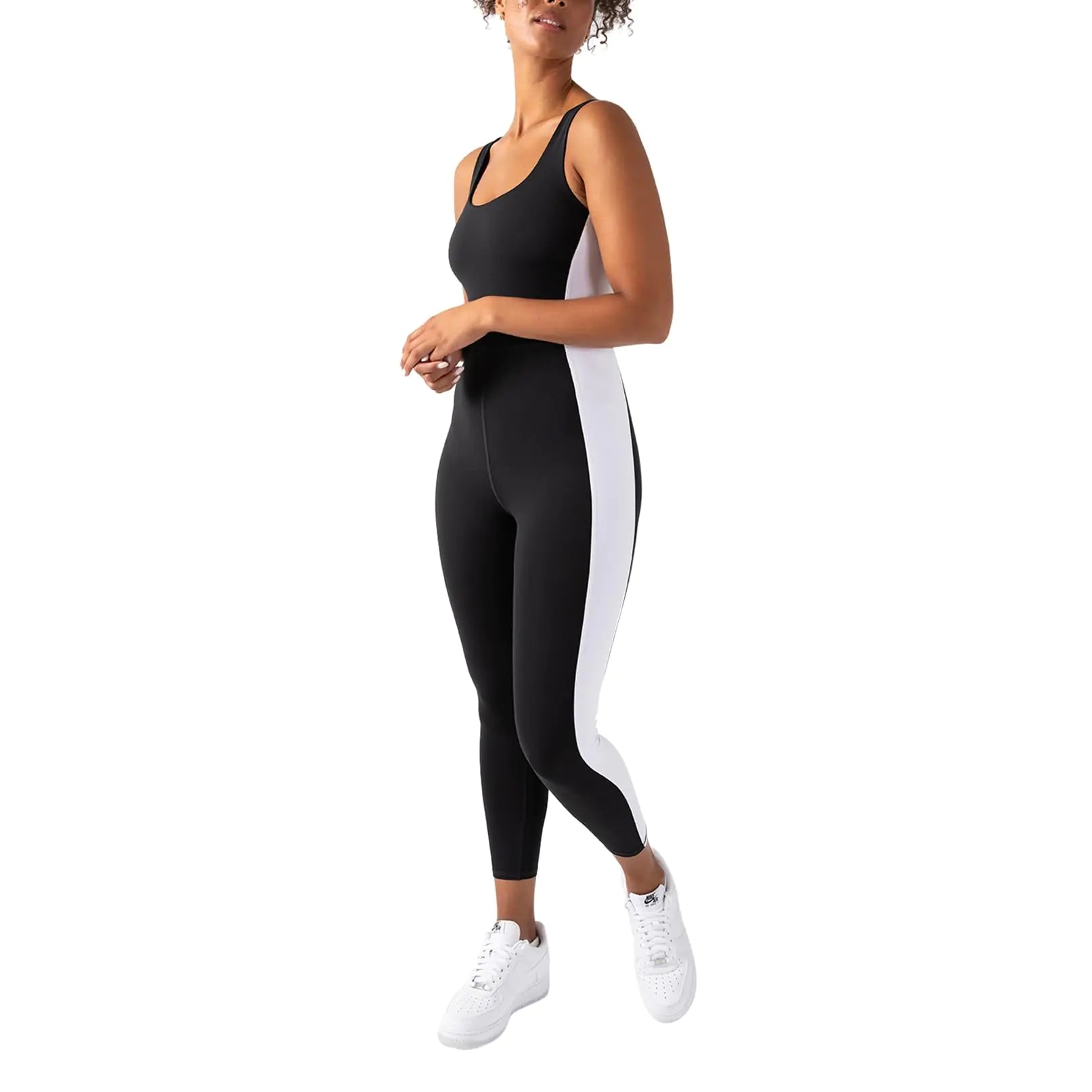YITTY Active Womens UltraLuxe Built-In Bra Onesie Athleisure 4-Way-Stretch Iconic Black/True White S 7/8 Length